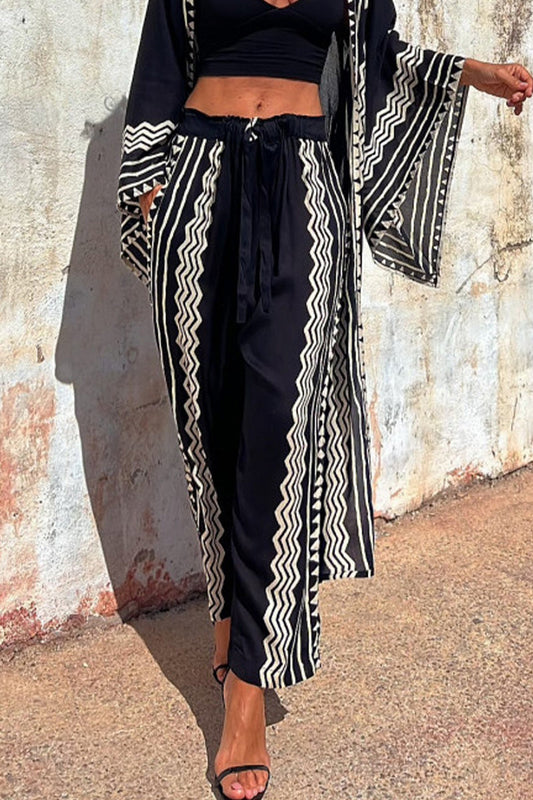 Geometric print Patchwork Loose Mid Waist Harlan Patchworkowe spodnie z geometrycznym nadrukiem