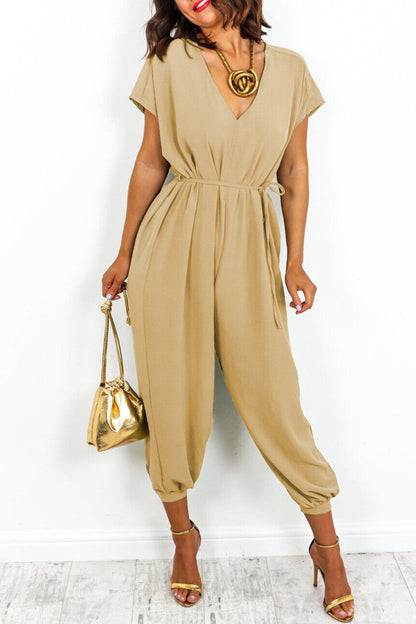 | Casual Simplicity Solid Frenulum V Neck Loose Jumpsuits (11 kolorów)