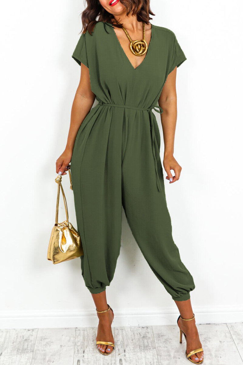 | Casual Simplicity Solid Frenulum V Neck Loose Jumpsuits (11 kolorów)