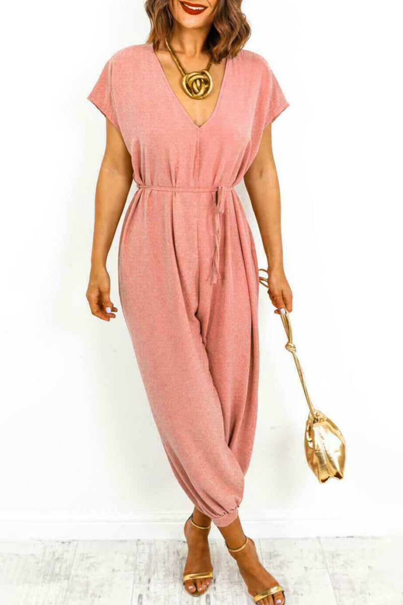 | Casual Simplicity Solid Frenulum V Neck Loose Jumpsuits (11 kolorów)