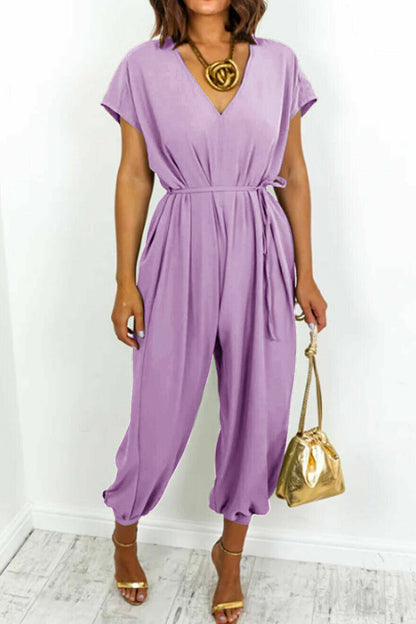 | Casual Simplicity Solid Frenulum V Neck Loose Jumpsuits (11 kolorów)