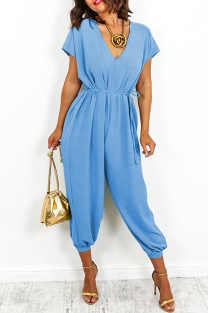 | Casual Simplicity Solid Frenulum V Neck Loose Jumpsuits (11 kolorów)