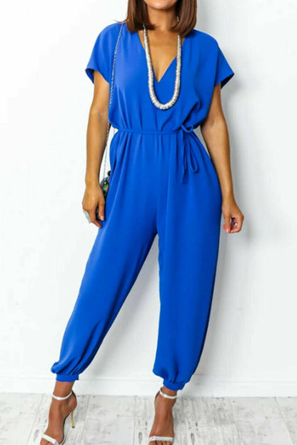 | Casual Simplicity Solid Frenulum V Neck Loose Jumpsuits (11 kolorów)