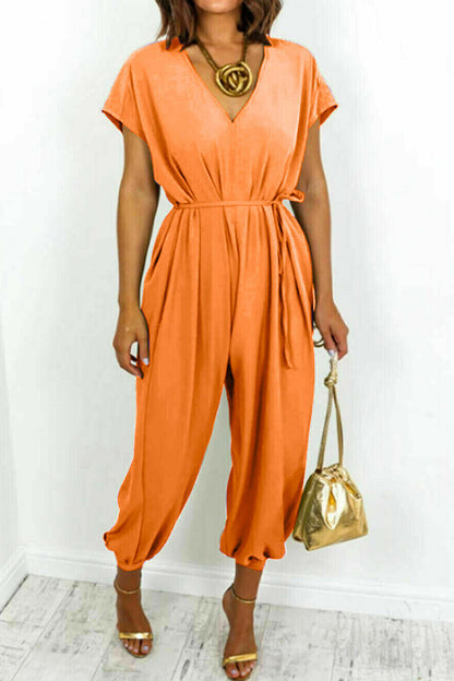 | Casual Simplicity Solid Frenulum V Neck Loose Jumpsuits (11 kolorów)