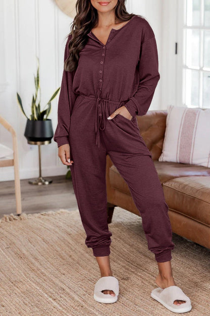 | Casual Solid Patchwork V-Neck Regular Jumpsuits