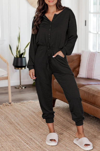 | Casual Solid Patchwork V-Neck Regular Jumpsuits