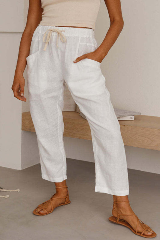 |CasualSimplicitySolidBagFrenulumLooseHighWaistStraightSolidColourTrousers(5kolorów)