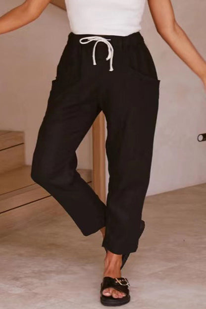 |CasualSimplicitySolidBagFrenulumLooseHighWaistStraightSolidColourTrousers(5kolorów)
