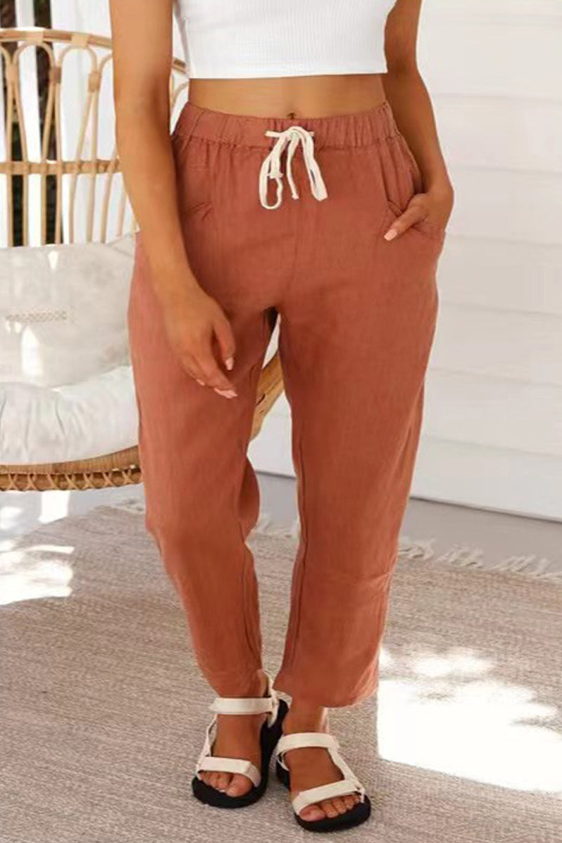 |CasualSimplicitySolidBagFrenulumLooseHighWaistStraightSolidColourTrousers(5kolorów)