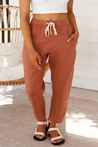 |CasualSimplicitySolidBagFrenulumLooseHighWaistStraightSolidColourTrousers(5kolorów)