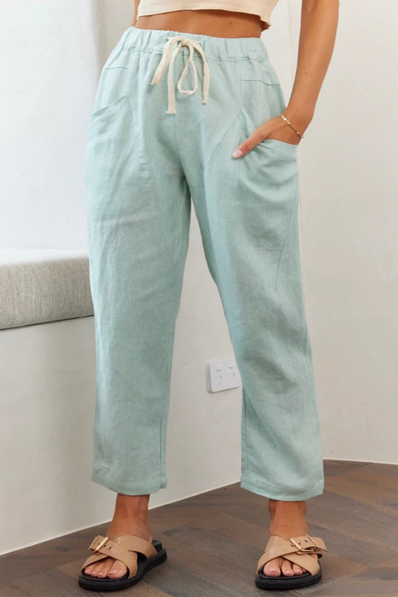 |CasualSimplicitySolidBagFrenulumLooseHighWaistStraightSolidColourTrousers(5kolorów)