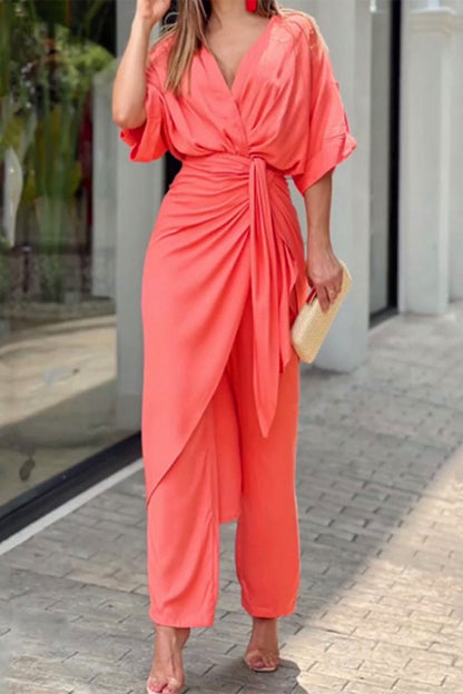 | Casual Solid Frenulum V Neck Regular Jumpsuits (3 kolory)