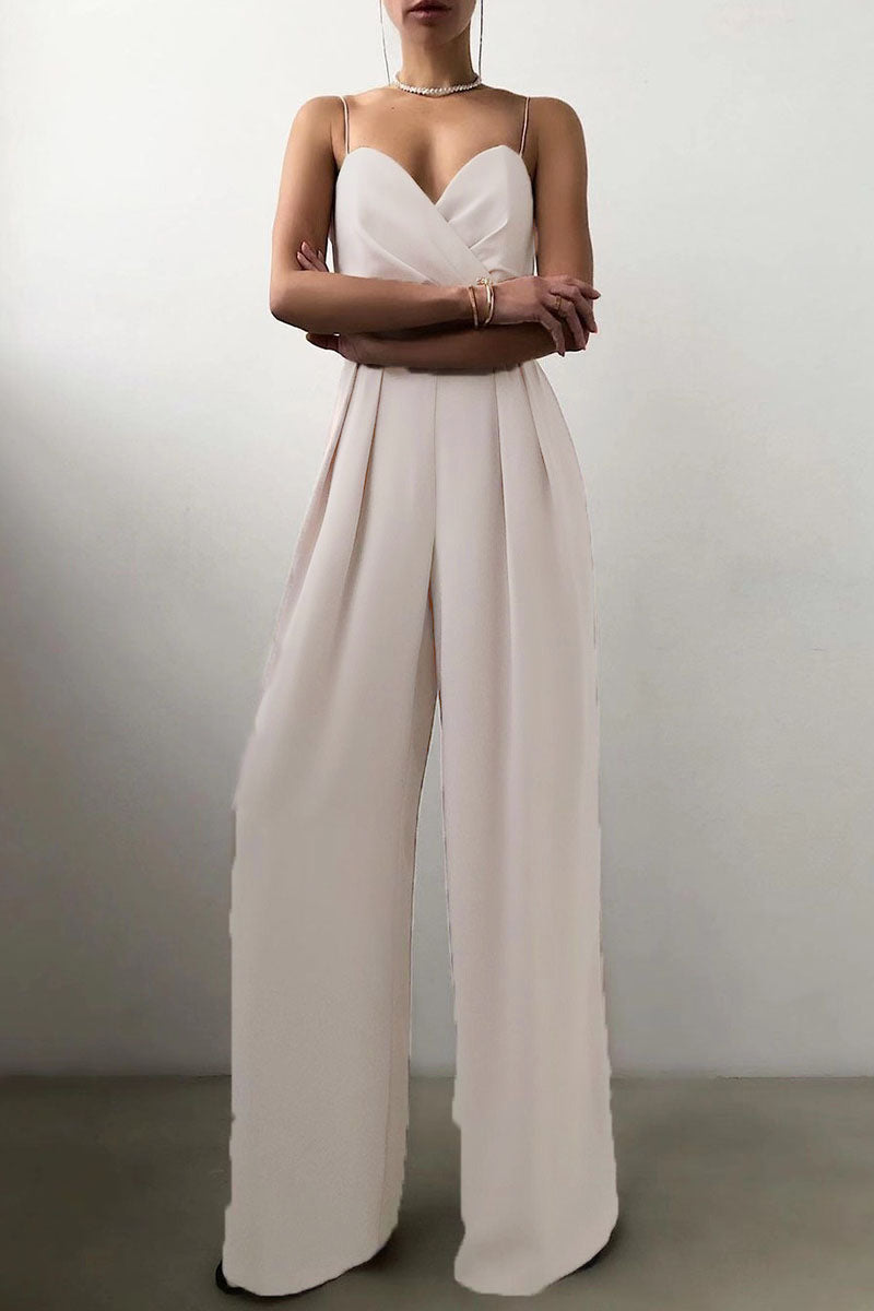Fashion casual solidne patchworkowe luźne kombinezony z dekoltem w szpic (6 kolorów)