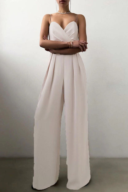 Fashion casual solidne patchworkowe luźne kombinezony z dekoltem w szpic (6 kolorów)