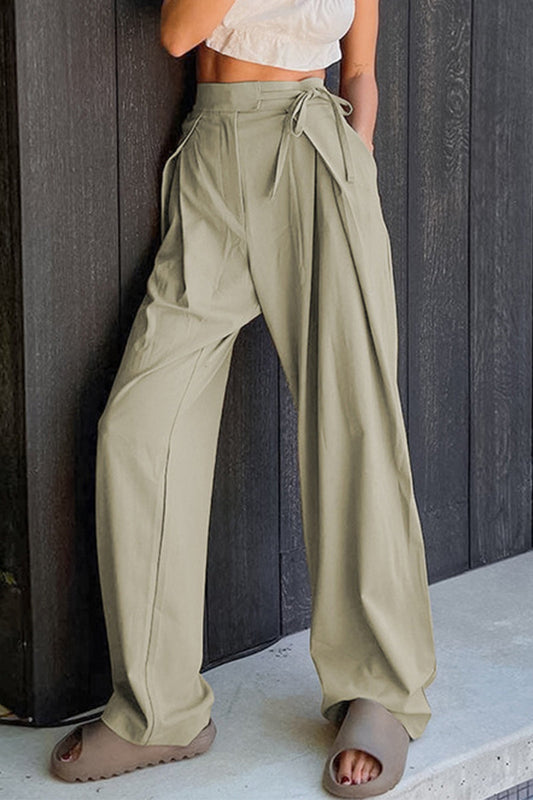 |CasualSolidFrenulumLooseHighWaistStraightPlainPants