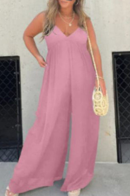 | Casual Solid Pocket Pleated V-Neck Loose Jumpsuits (9 kolorów)