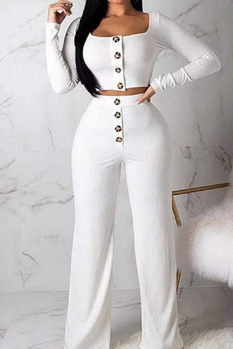 Casual Solid Button Waistcoat Spodnie U Neck Bez rękawów Dwuczęściowe