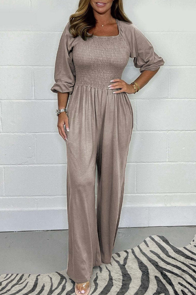 Luźne kombinezony Casual Solid Pleats Square-Collar