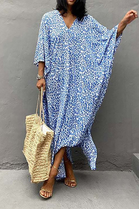 : Niebieskie kimono z nadrukiem lamparta
