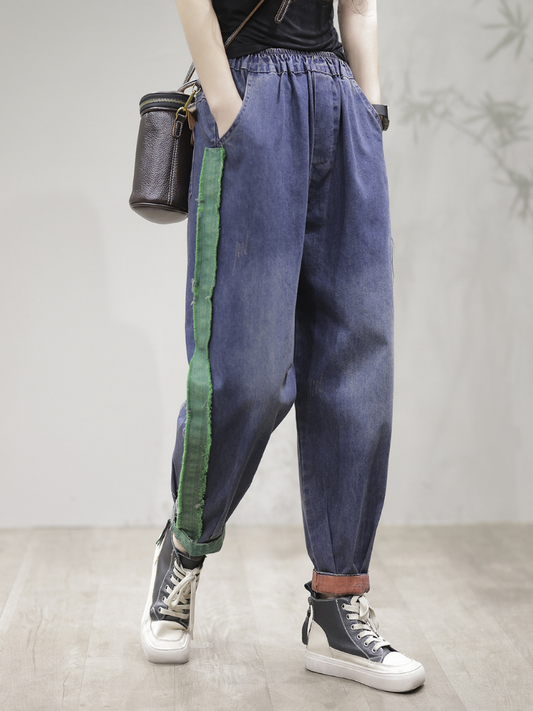 Vintage Loose Fit Patch Denim Trousers Spodnie jeansowe
