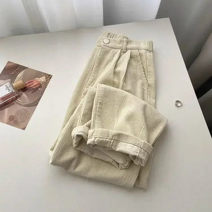 Damskie spodnie sztruksowe z wysokim stanem w stylu retro