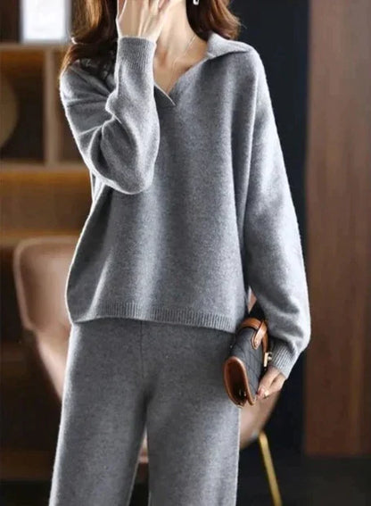 2-częściowy dres oversize dla kobiet, bluza z koszulką polo i spodniami