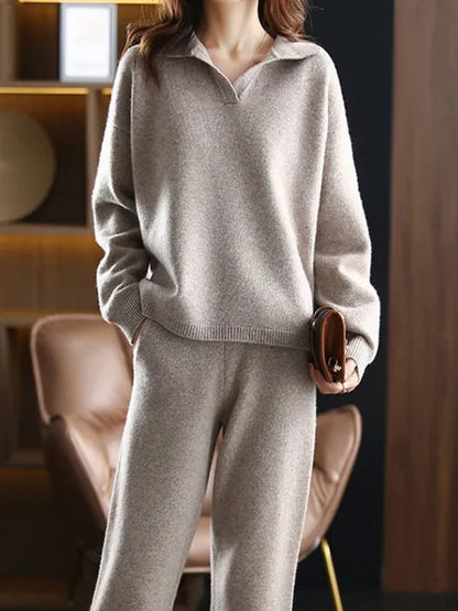 2-częściowy dres oversize dla kobiet, bluza z koszulką polo i spodniami