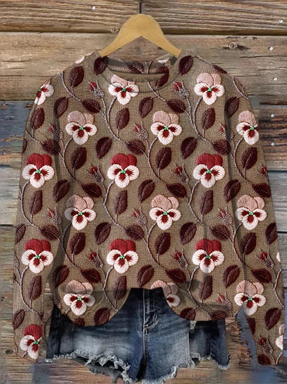 Bluza damska Shanna | Casual z graficznym nadrukiem w płatki i haftem