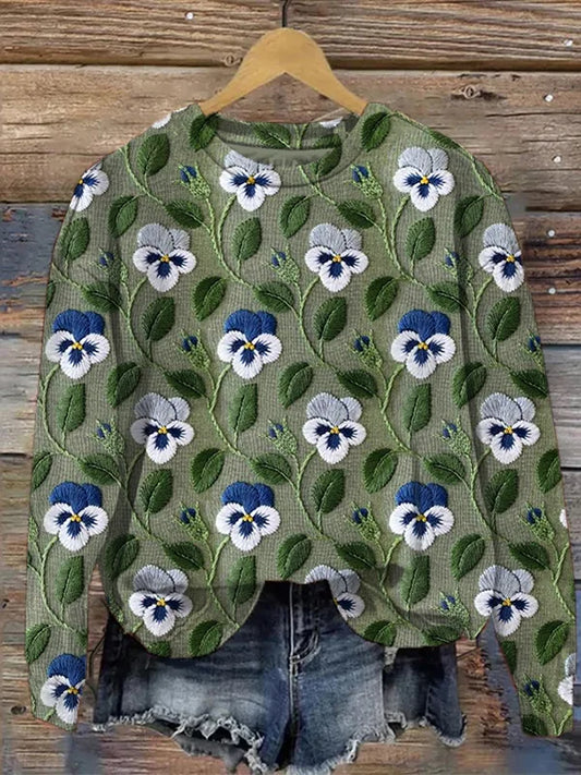 Bluza damska Shanna | Casual z graficznym nadrukiem w płatki i haftem