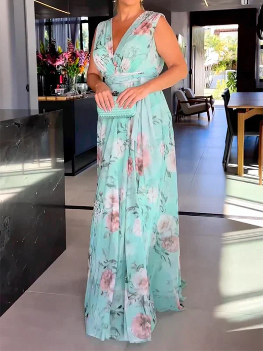 Leslie - Sukienka bez rękawów z dekoltem w szpic i rozcięciem z boku