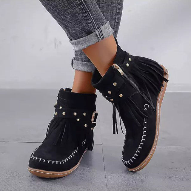Mira - Ciepłe buty vintage z frędzlami