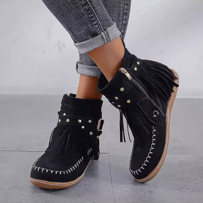 Mira - Ciepłe buty vintage z frędzlami