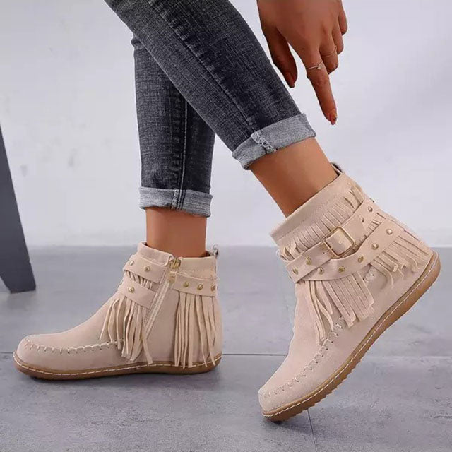 Mira - Ciepłe buty vintage z frędzlami