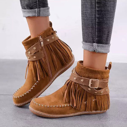 Mira - Ciepłe buty vintage z frędzlami