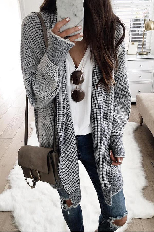 Wendyla Cardigan | Długi, przytulny kardigan z teksturą waflową