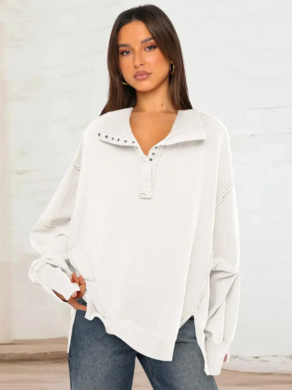 Bluza Shanna Décontracté À Col À Revers Avec Boutons Et Manches Lanternes