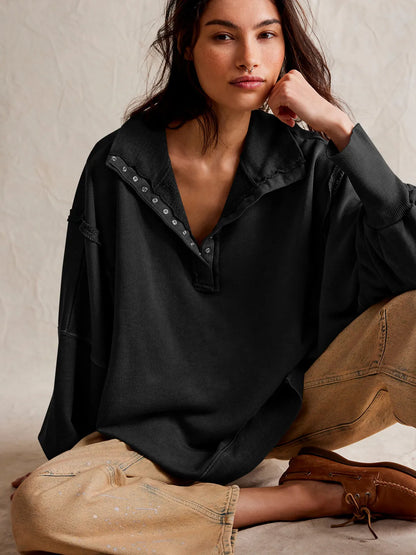 Bluza Shanna Décontracté À Col À Revers Avec Boutons Et Manches Lanternes