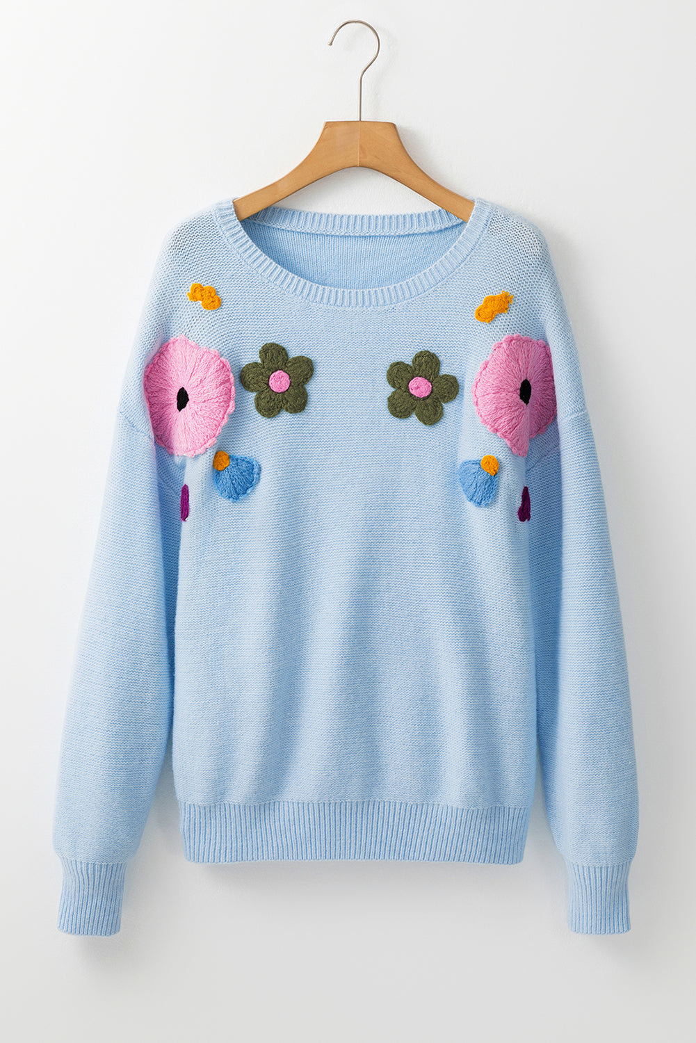 Anne - Dzianinowy sweter w kwiaty ze ściągaczem