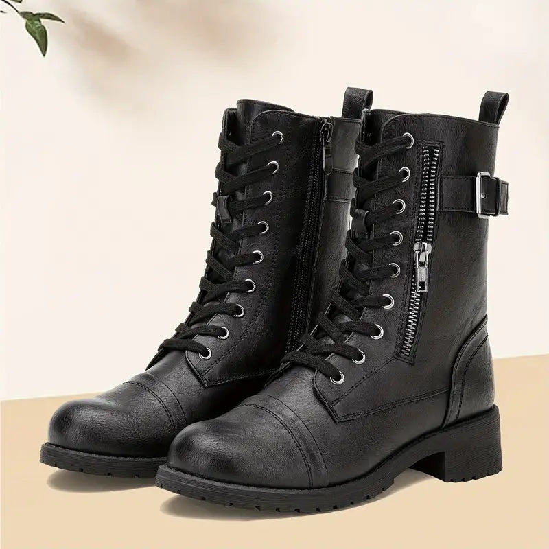 Modne sznurowane buty z zamkiem błyskawicznym z boku