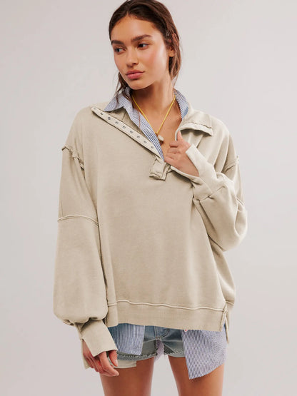 Bluza Shanna Décontracté À Col À Revers Avec Boutons Et Manches Lanternes
