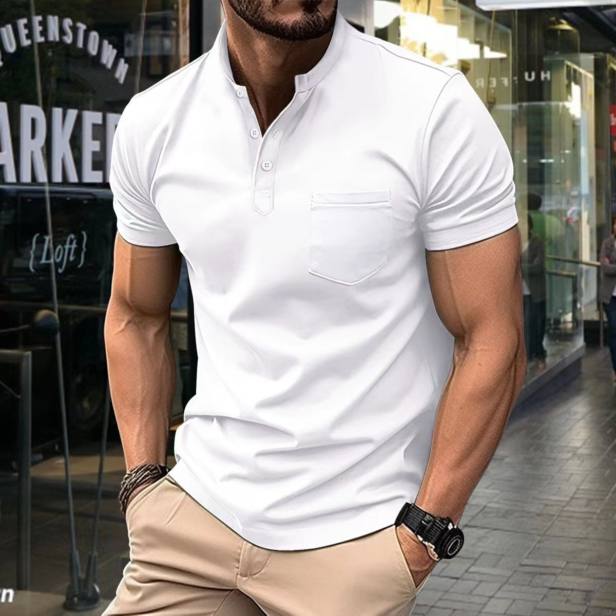 Elegancka męska koszulka polo z półkołnierzykiem