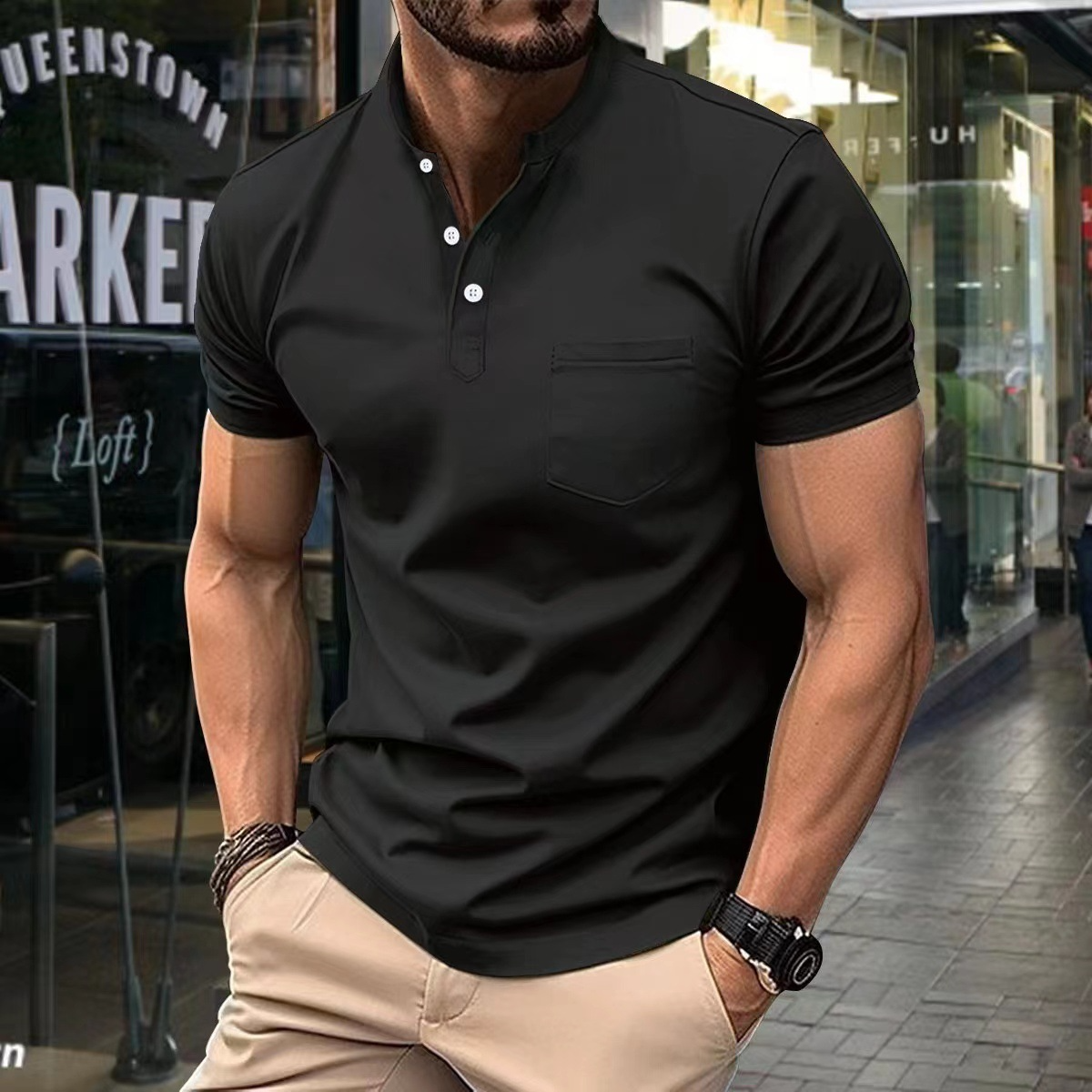 Elegancka męska koszulka polo z półkołnierzykiem