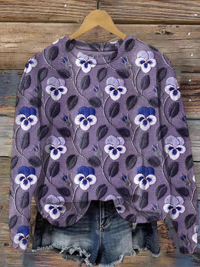 Bluza damska Shanna | Casual z graficznym nadrukiem w płatki i haftem