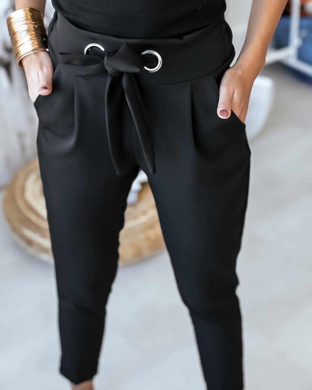 Amandine - eleganckie spodnie z kokardą w pasie