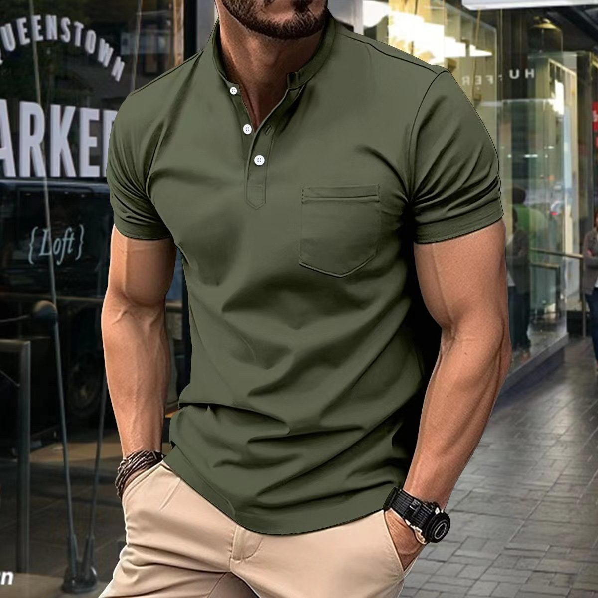 Elegancka męska koszulka polo z półkołnierzykiem