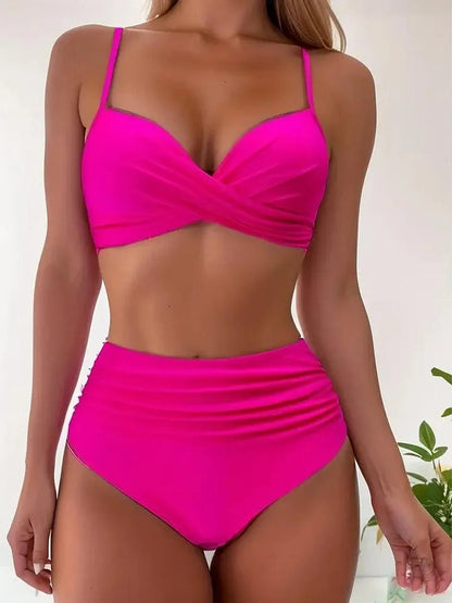 Bikini damskie - Tropical Collection - żywy nadruk, dekolt w szpic, regulowane ramiączka - idealne na słoneczne dni