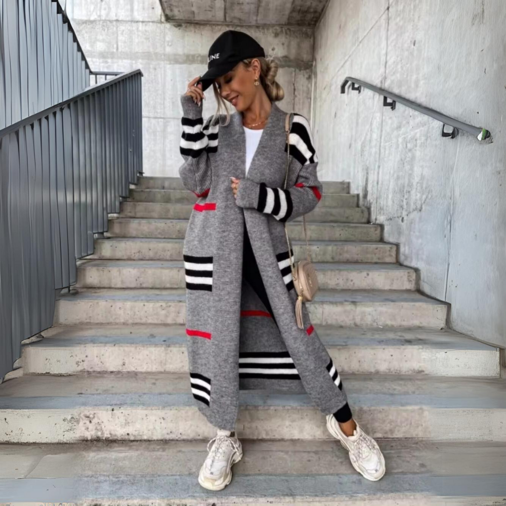 Alina - Elegancki długi kardigan w paski