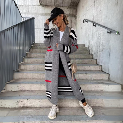 Alina - Elegancki długi kardigan w paski