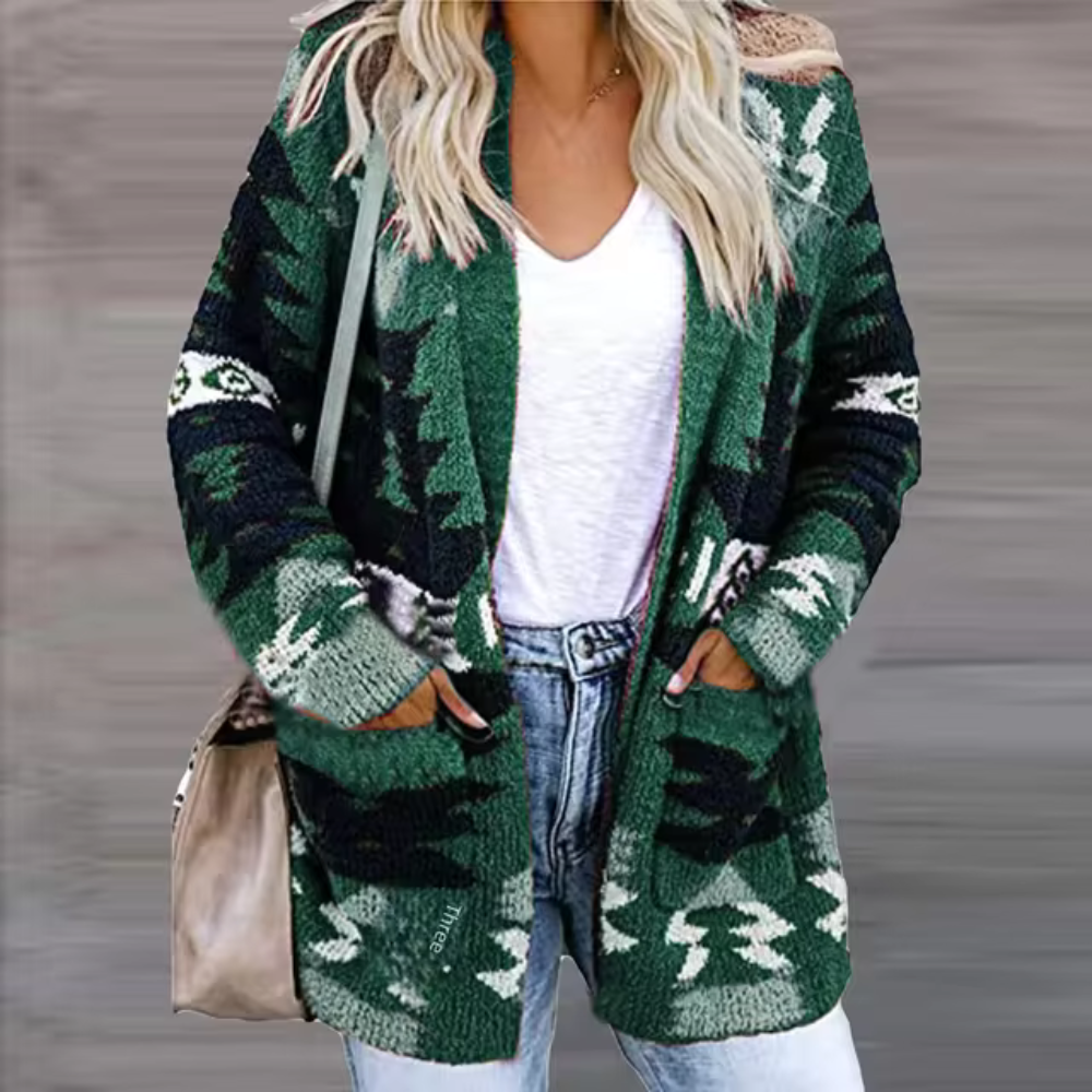 Beata - Wygodny sweter kardigan z nadrukiem