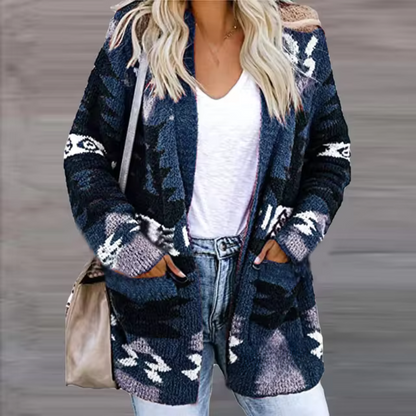 Beata - Wygodny sweter kardigan z nadrukiem